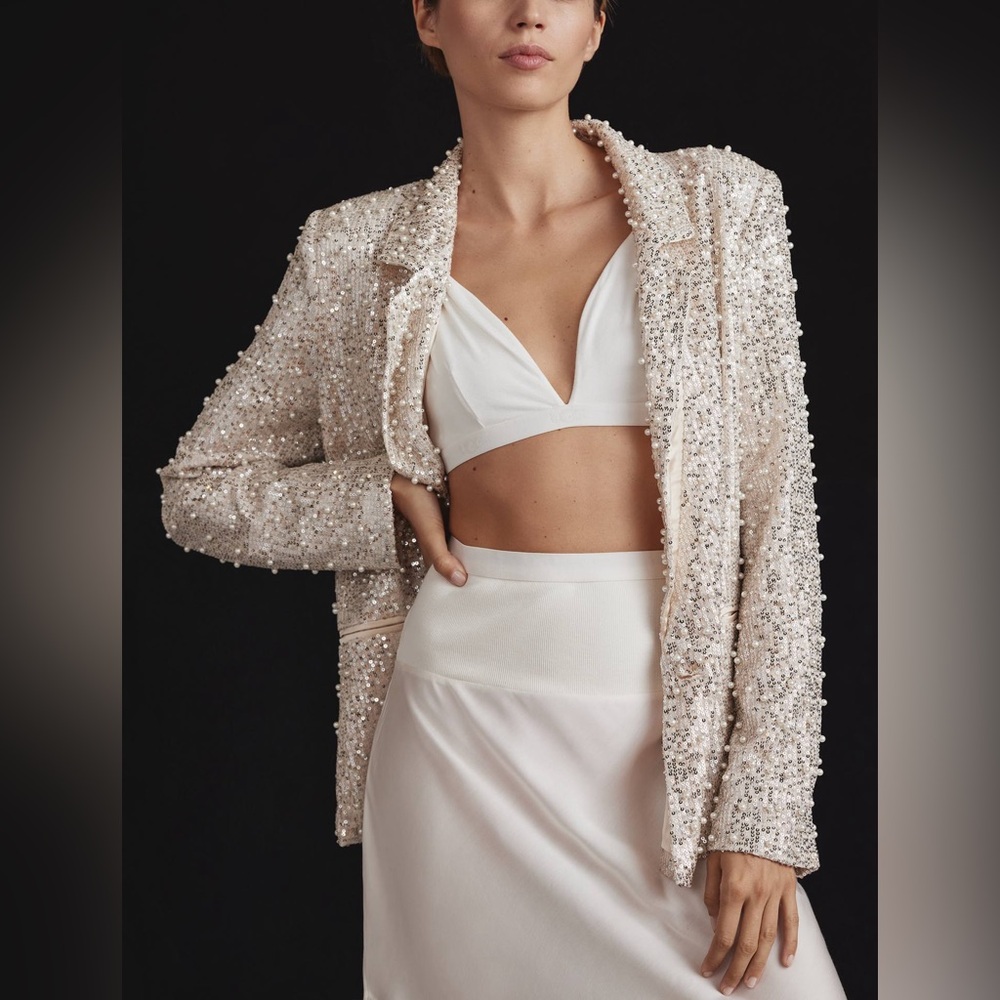 NWT - MABLE Pearl Sequin Mix Blazer